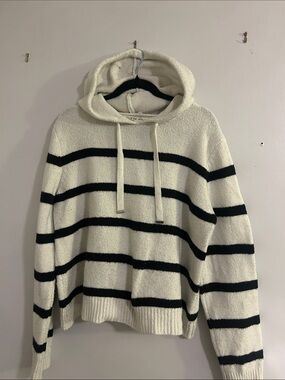 Max Studio Cream Hoodie Sweater with Black Stripes
